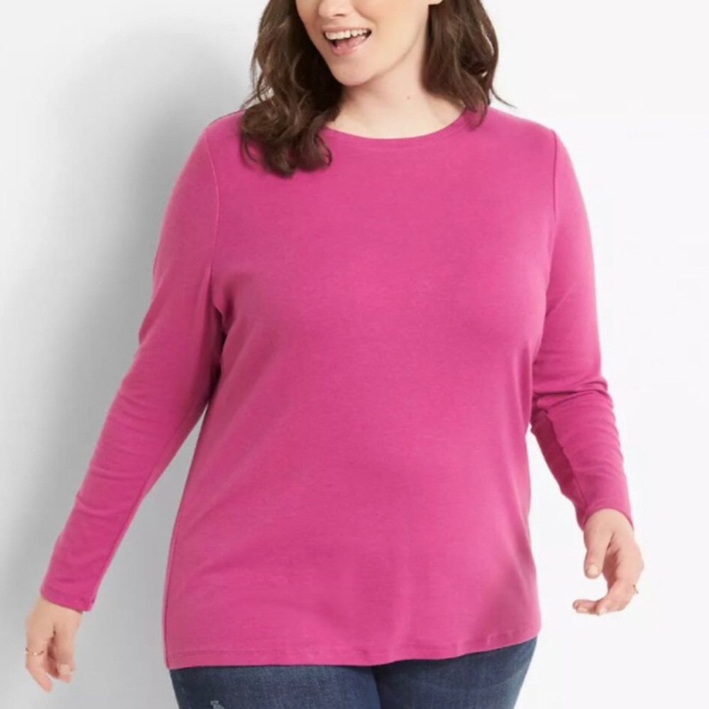 NWOT Lane Bryant Classic Long Sleeve Crew Neck Tee, Size 34/36, Berry Pink